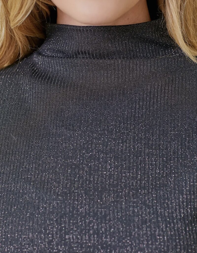 Lili Lu Shiny Ribbed Mock Neck Top