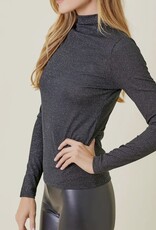 Lili Lu Shiny Ribbed Mock Neck Top