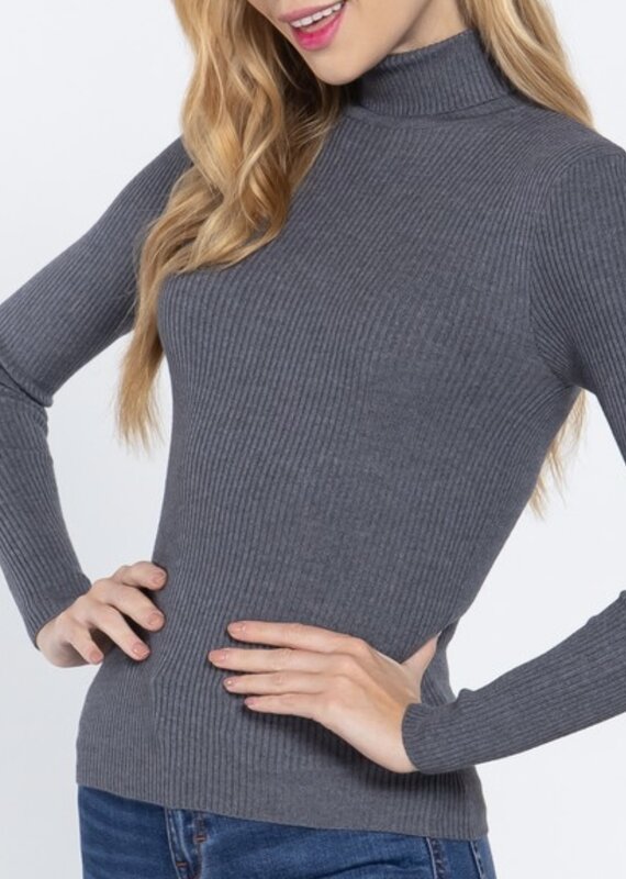 Active TURTLE NECK FITTED VISCOSE RIB SWEATER TOP - Available in 5 colors