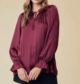 Lili Lu Silky Ruffled Tie Collar and Cuff Sleeve Top