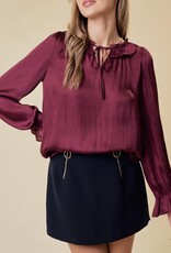 Lili Lu Silky Ruffled Tie Collar and Cuff Sleeve Top