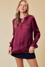 Lili Lu Silky Ruffled Tie Collar and Cuff Sleeve Top
