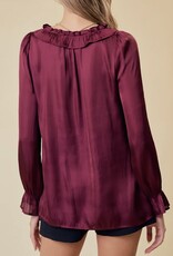 Lili Lu Silky Ruffled Tie Collar and Cuff Sleeve Top