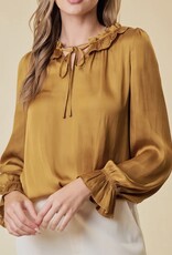 Lili Lu Silky Ruffled Tie Collar and Cuff Sleeve Top