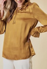 Lili Lu Silky Ruffled Tie Collar and Cuff Sleeve Top