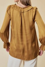 Lili Lu Silky Ruffled Tie Collar and Cuff Sleeve Top