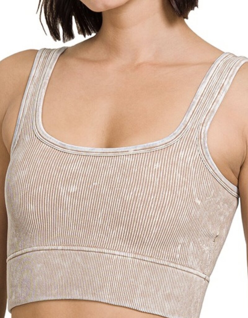 WASHED RIBBED SQUARE NECK CROP TANK W/BRA PADS