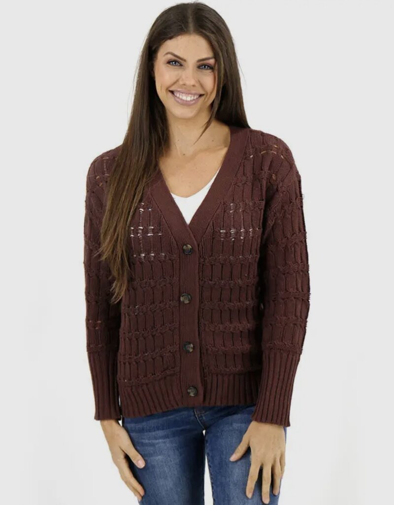 Grace and  Lace Grace and Lace Skip Stitch Cabled Button Sweater