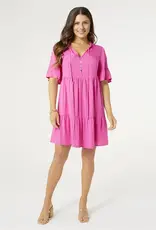 Coco + Carmen Kalina V-Neck with Ruffle Collar Tunic Pink  Dress