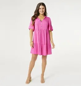 Coco + Carmen Kalina V-Neck with Ruffle Collar Tunic Pink  Dress
