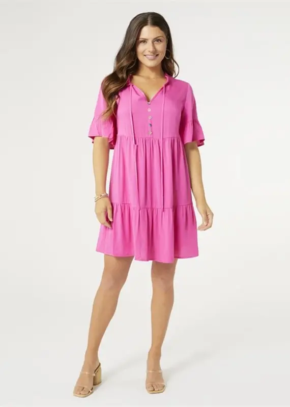 Coco + Carmen Kalina V-Neck with Ruffle Collar Tunic Pink  Dress