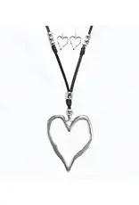 Lili Lu Metal Heart Charm With Leather Necklace Earring Set - Silver