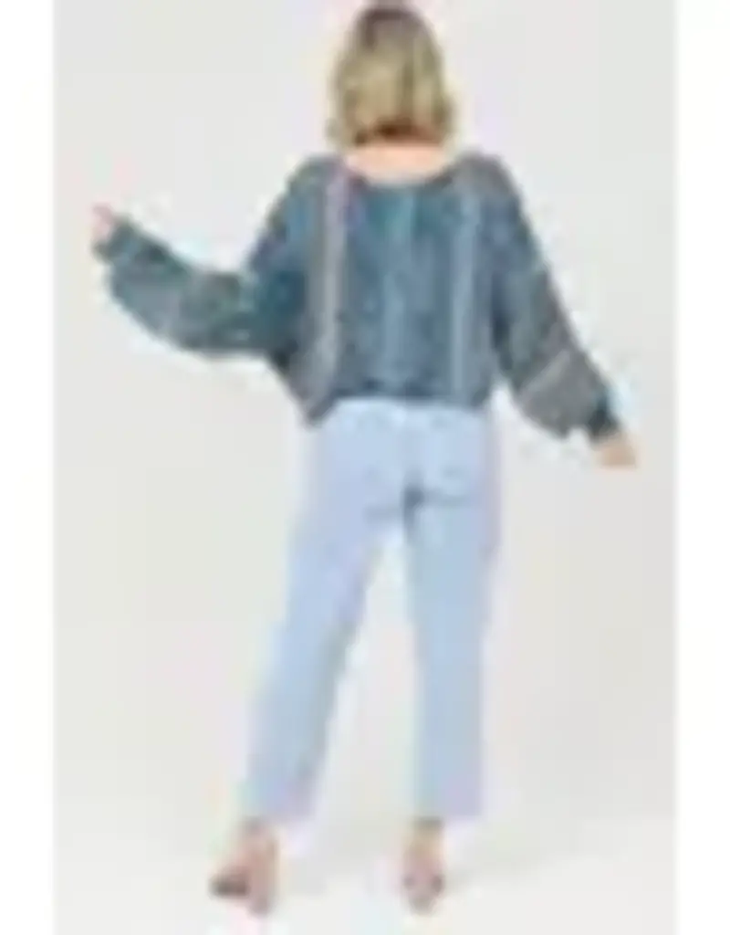 Lili Lu V Neck Tie Waist Long Sleeve Printed Top