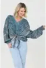 Lili Lu V Neck Tie Waist Long Sleeve Printed Top