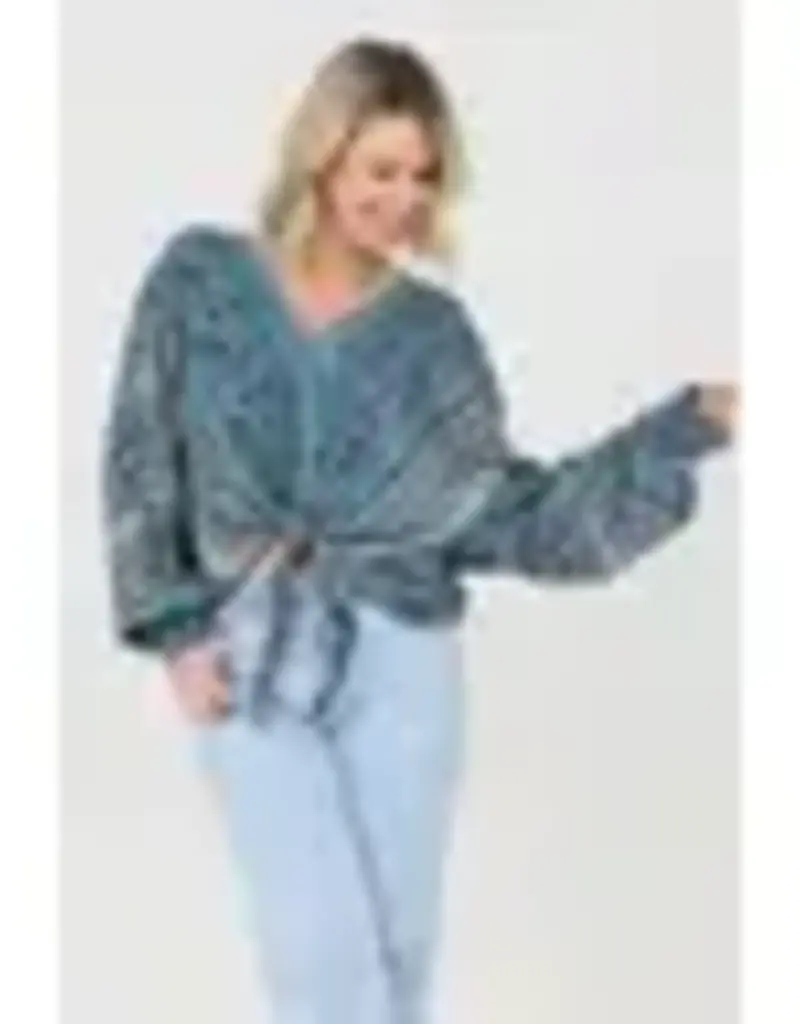 Lili Lu V Neck Tie Waist Long Sleeve Printed Top