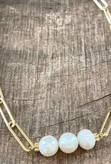 Pennyline Paperclip chain short necklace with 3 freshwater pearls gold