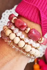 Lili Lu Bracelet Stack of 4 pieces red and neutrals acrylic pearls gold