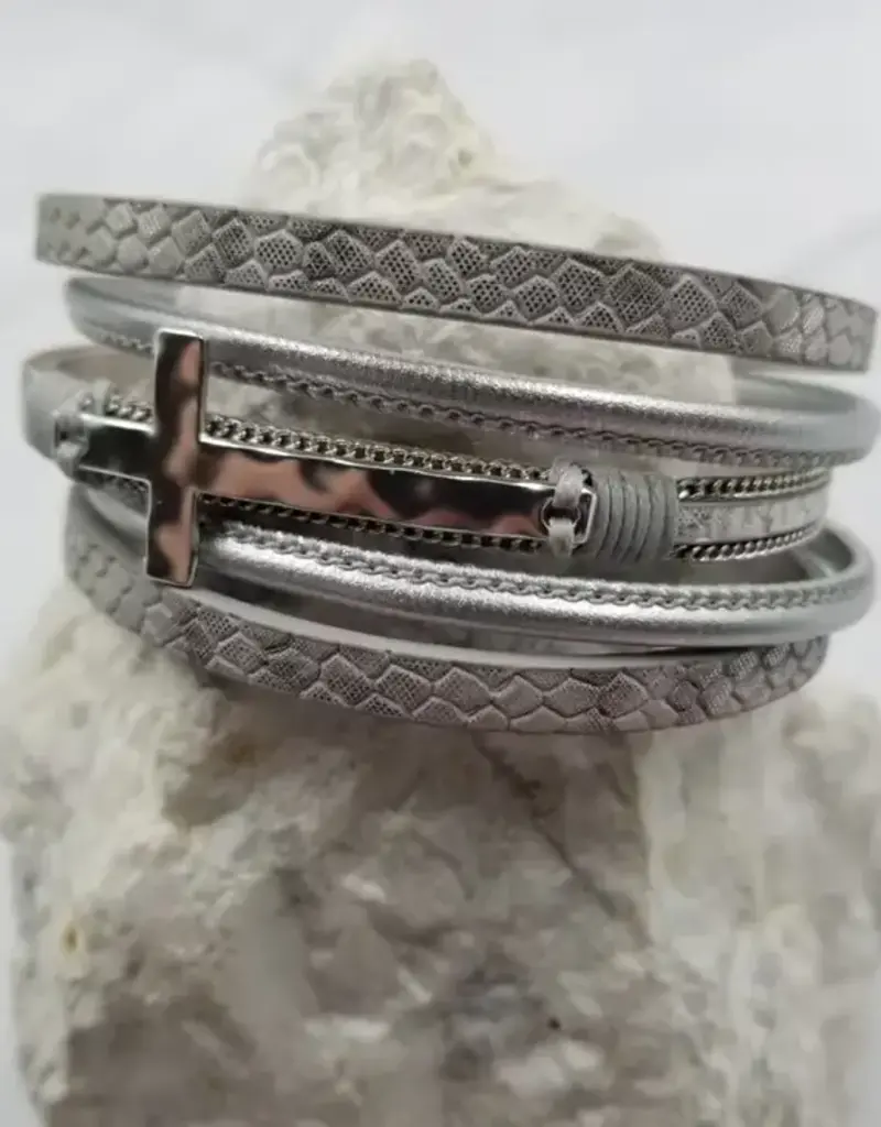 Lili Lu Cross Layered Magnetic Bracelet - Silver