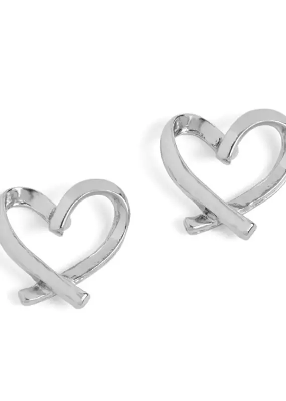 Lili Lu Ribbon Heart Stud Earring - Silver
