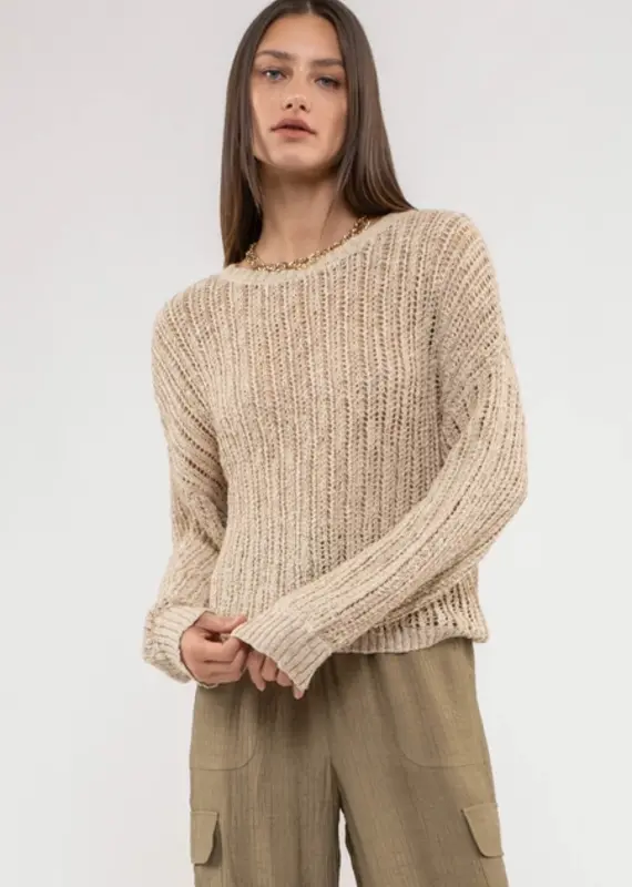 Lili Lu SHEER KNIT PULLOVER KNIT SWEATER - AVAILABLE IN NATURAL & PINK