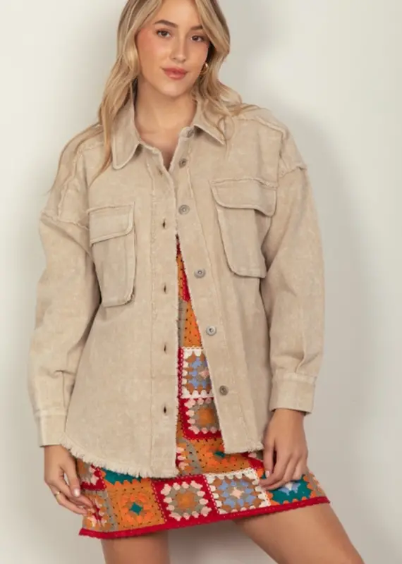Lili Lu Washed Oversized Casual Denim Shacket Jacket - Available in Beige & Sage