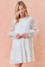 Doe & Rae Sheer Puff Long Sleeve Tiered Mini Dress