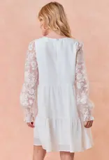 Doe & Rae Sheer Puff Long Sleeve Tiered Mini Dress