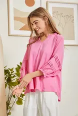 Lili Lu Ruffle Neck Top With 3/4 Sleeves