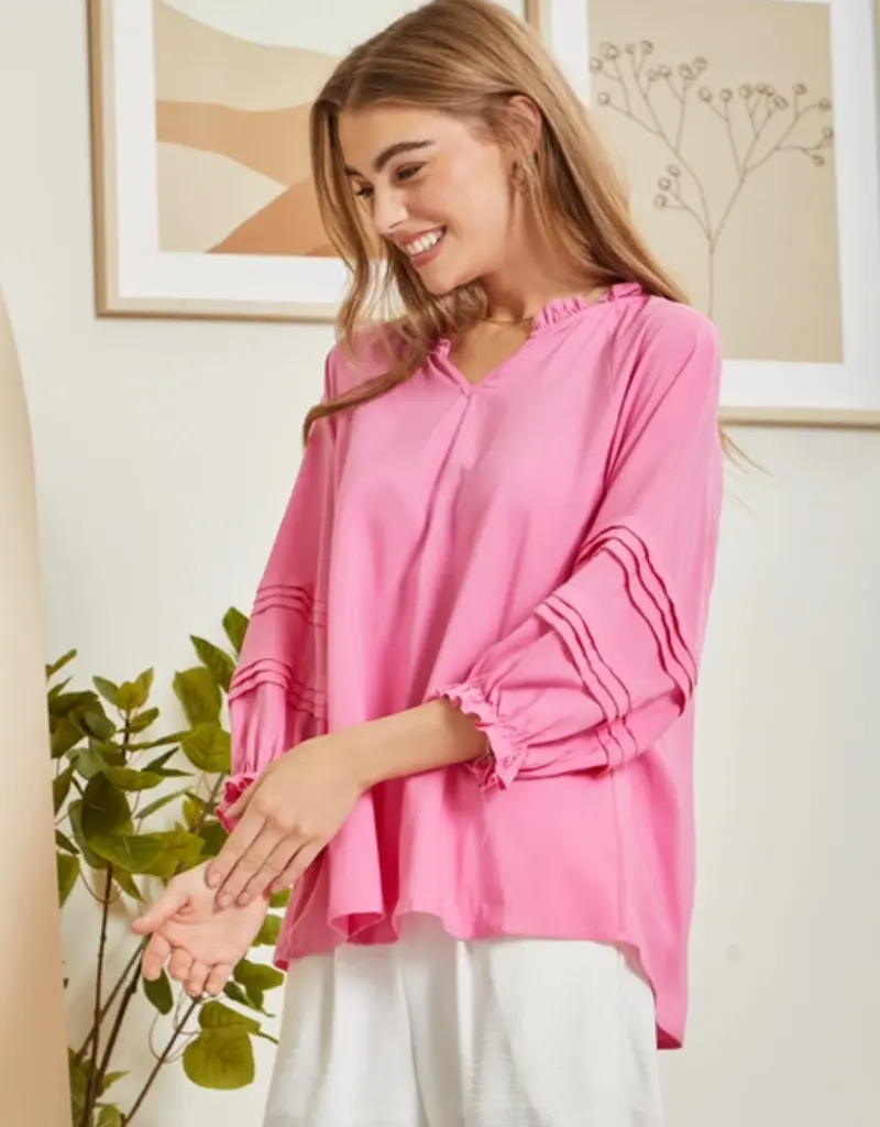 Lili Lu Ruffle Neck Top With 3/4 Sleeves