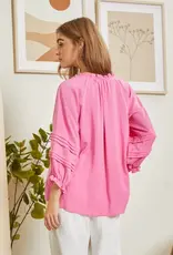 Lili Lu Ruffle Neck Top With 3/4 Sleeves