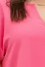 Lili Lu Pink - Plus Button Front Short Sleeve Woven Top
