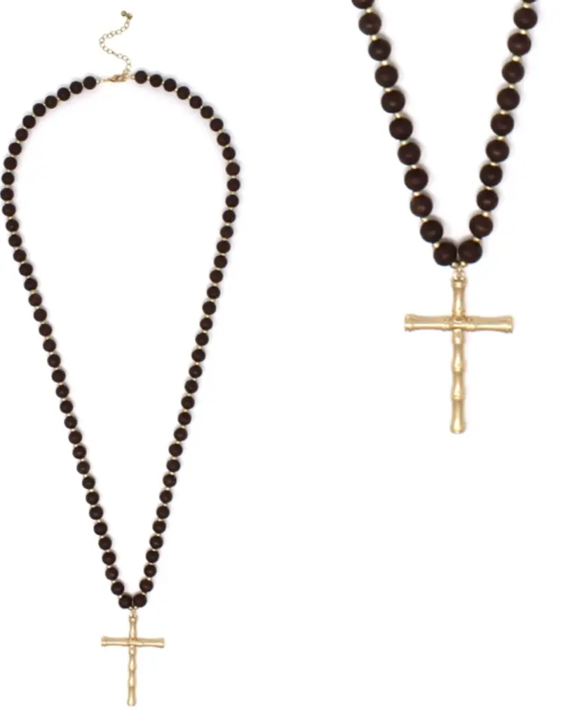 Lili Lu Crown Black Bamboo Cross - Gold