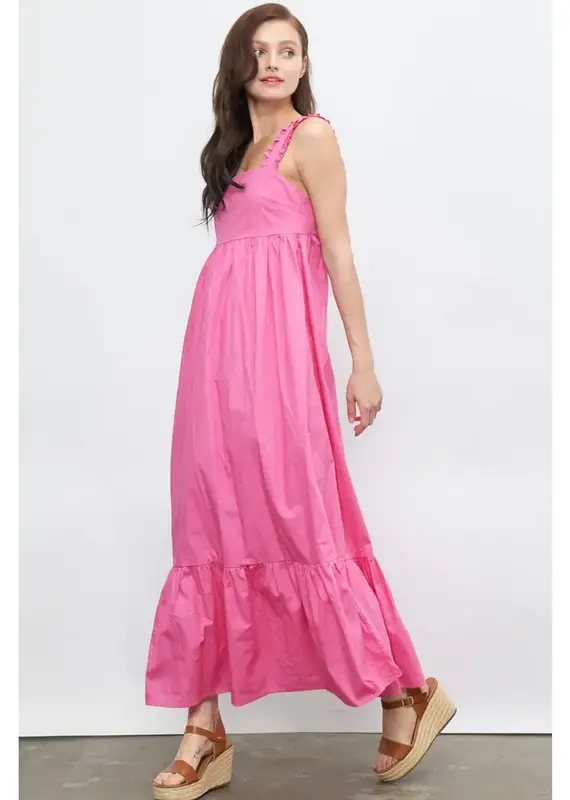Lili Lu Ruffle Strap Long Dress with Tie Back Detail
