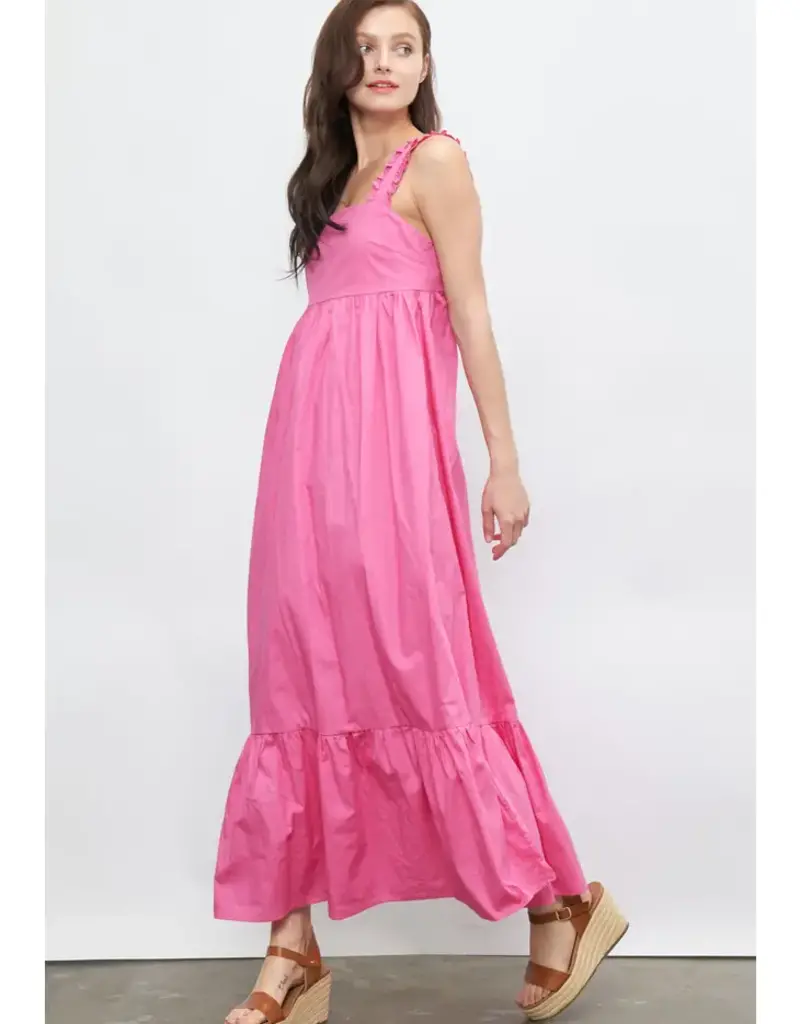 Lili Lu Ruffle Strap Long Dress with Tie Back Detail