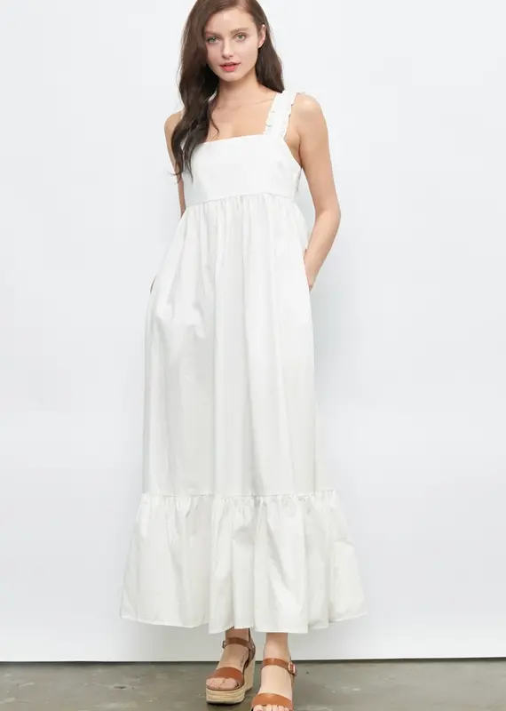 Lili Lu Ruffle Strap Long Dress with Tie Back Detail
