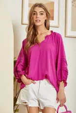 Lili Lu Easy Solid Top Featuring Ruffle Neck Detail