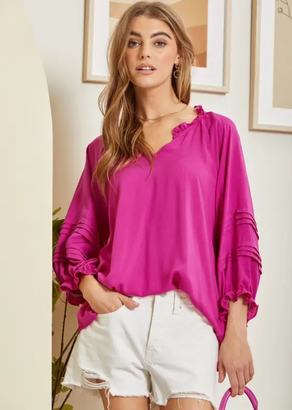 Lili Lu Easy Solid Top Featuring Ruffle Neck Detail