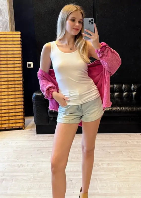 2 Way V-Neck/Scoop Neck Seamless Tank - White