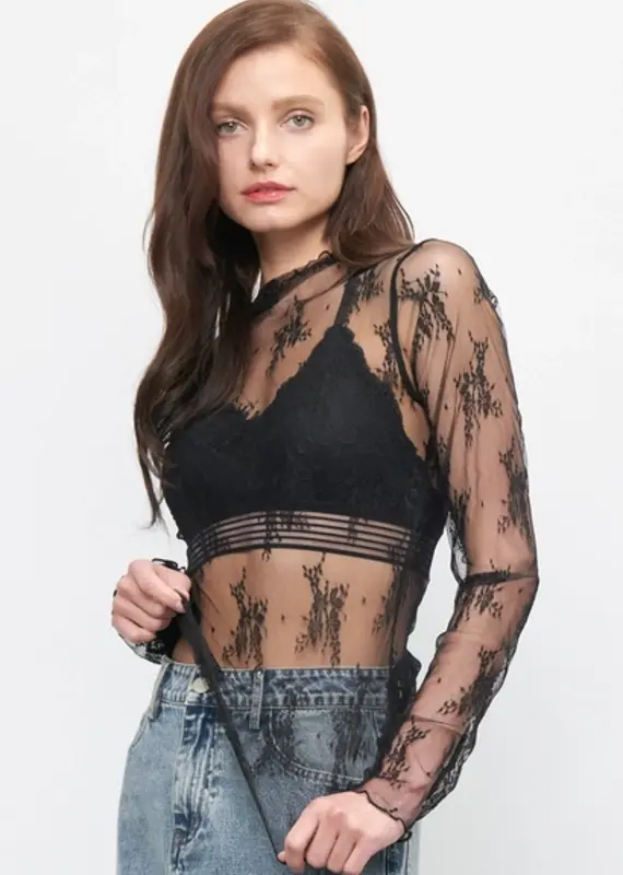 Long Sleeve Sheer Lace Mesh Top