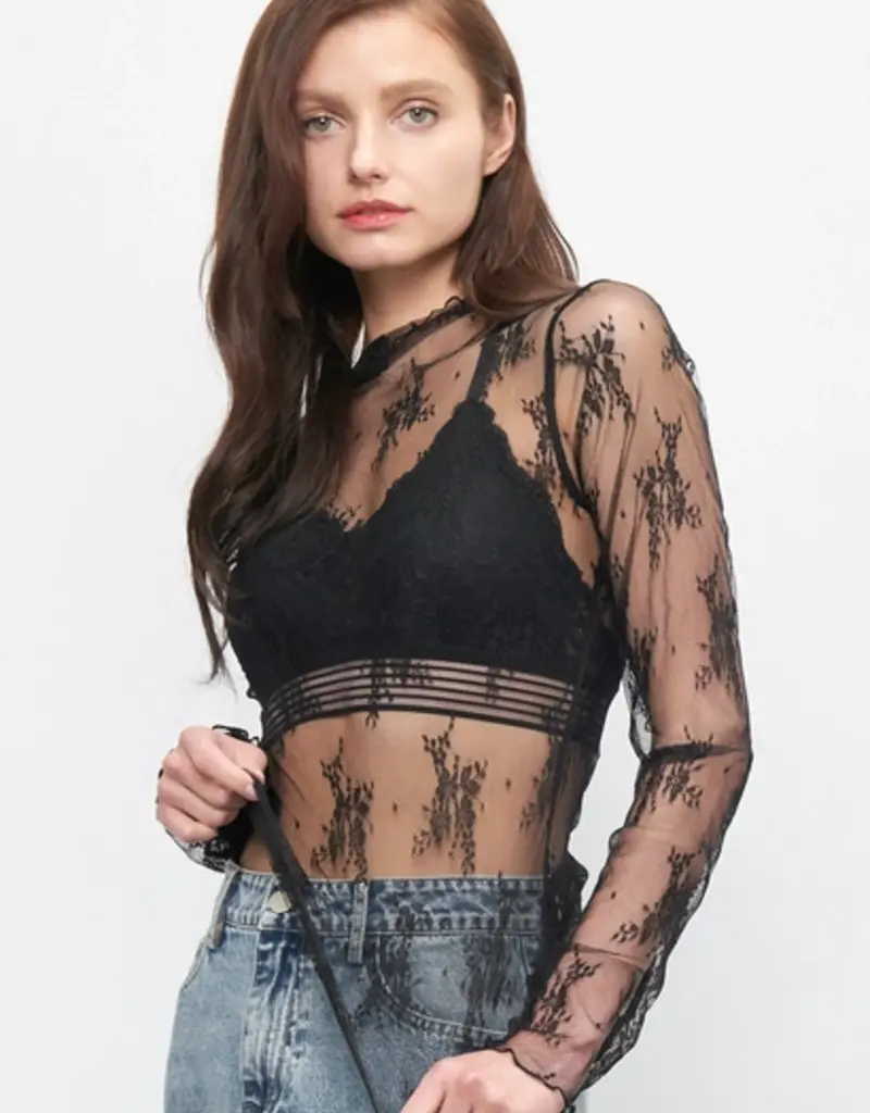 Long Sleeve Sheer Lace Mesh Top