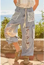 Vintage Distressed Jogger Pant With Crochet Patch Detail