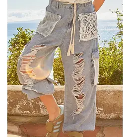 Vintage Distressed Jogger Pant With Crochet Patch Detail