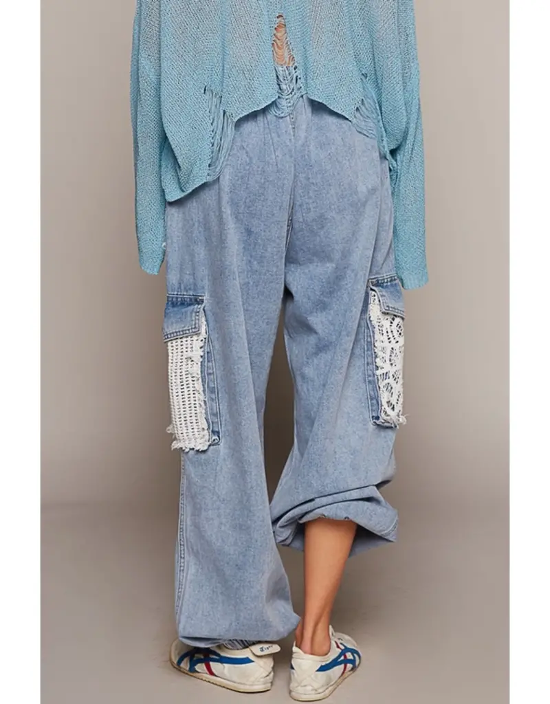 Vintage Distressed Jogger Pant With Crochet Patch Detail