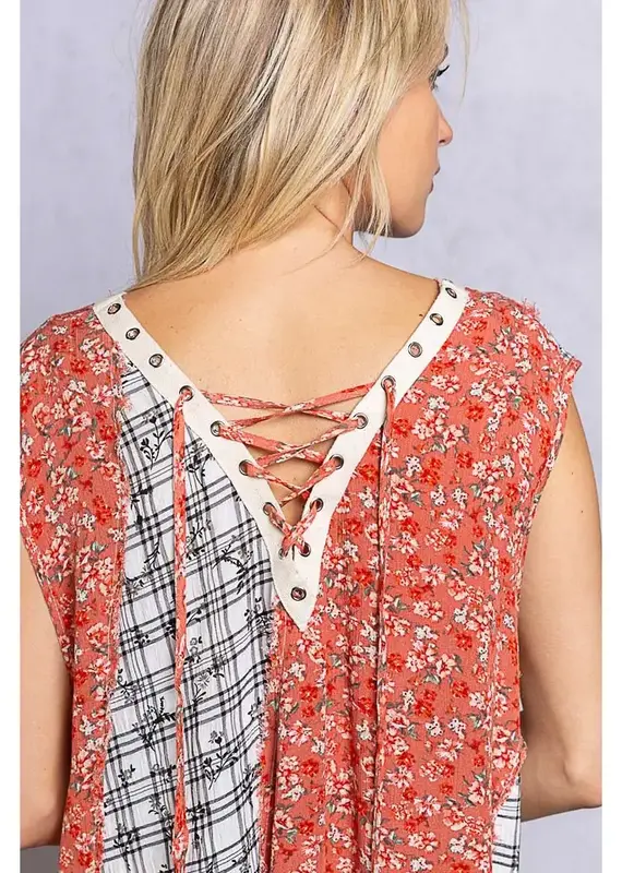 Floral Print Back Laced Up Sleeveless Top/Dress