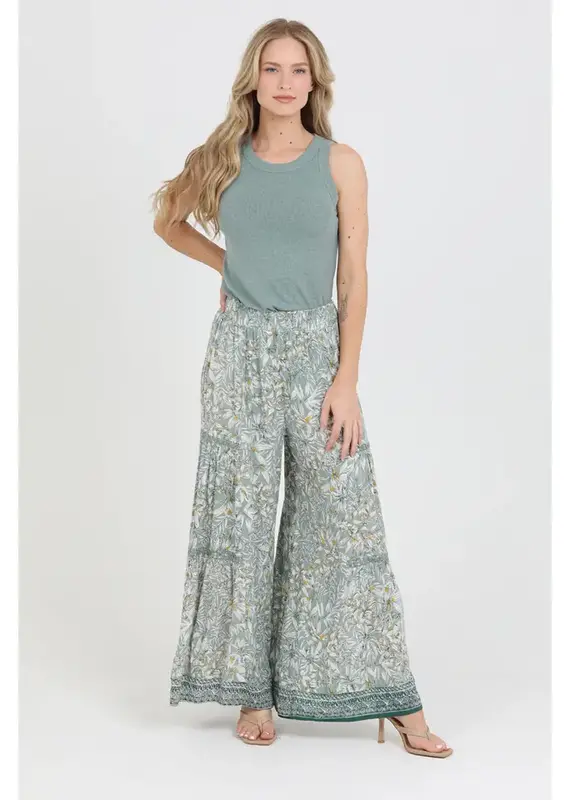 Wide Leg Flare Pants with Lace Deatil