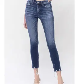 MID RISE RAW DISTRESSED HEM CROP SKINNY JEANS