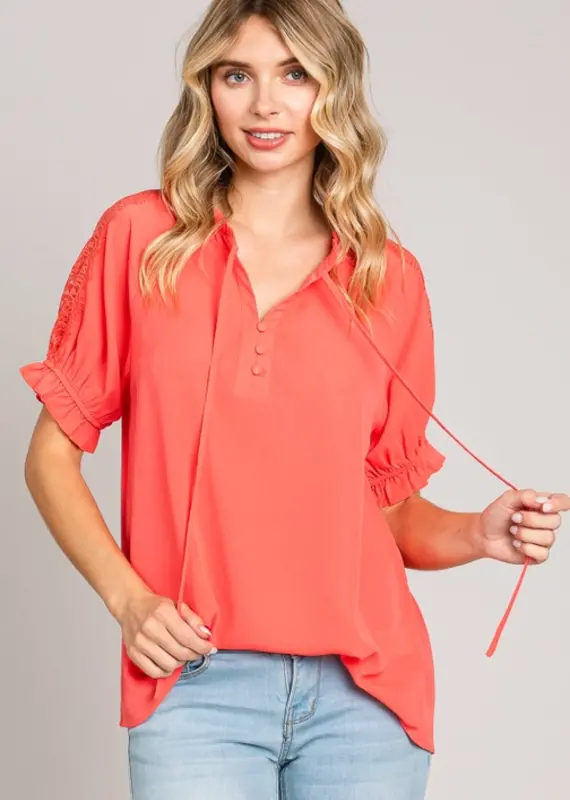 Soft Lace Detailed Ruffle Neck Top