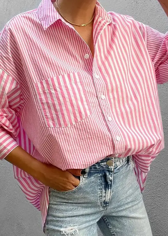 Striped Button Down Shirt Available in Pink - Green - Gold