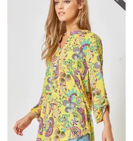CURVY Lizzy 3/4 Paisley Floral Wrinkle Free Top