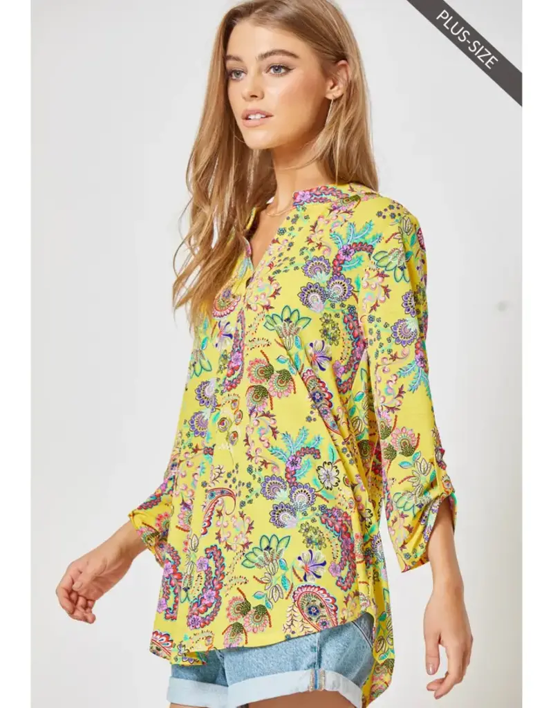 CURVY Lizzy 3/4 Paisley Floral Wrinkle Free Top